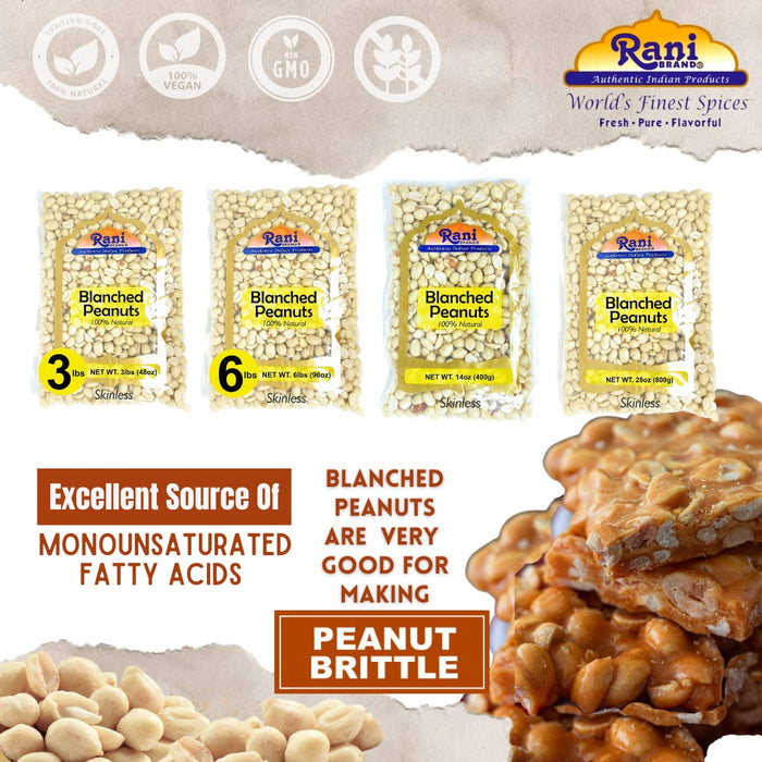 Rani Peanuts Skinless (Blanched, Uncooked) 28oz (800g) ~ All Natural | Vegan | Gluten Friendly | Kosher | Fresh Product of USA ~ Spanish Grade Groundnuts