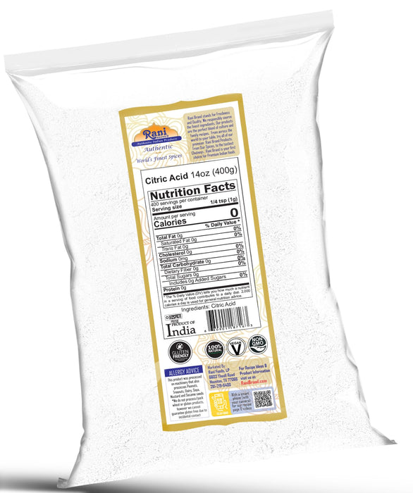 Rani Citric Acid Powder, Food Grade (Limbu Ka Ful) 14oz (400g) ~ Used for Cooking, Bath Bombs, Cleaning | Gluten Friendly | Indian Origin100g) ~ Used for Cooking, Bath Bombs, Cleaning | Gluten Friendly | Indian Origin