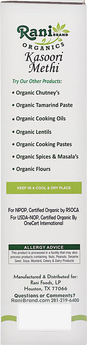 Rani Organic Fenugreek Leaves Dried (Kasoori Methi) 14oz (400g) ~ All Natural | Vegan | Gluten Friendly | NON-GMO | Indian Origin | USDA Certified Organic