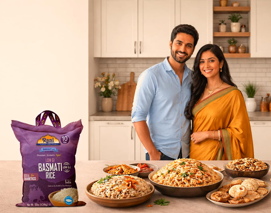 Rani White Basmati Rice Low GI (Glycemic Index) Extra Long Aged, Ideal for Diabetics, 10lbs (160oz) 4.53kg Cloth Bag ~ All Natural | Gluten Free | Vegan | Indian Origin | Export Quality