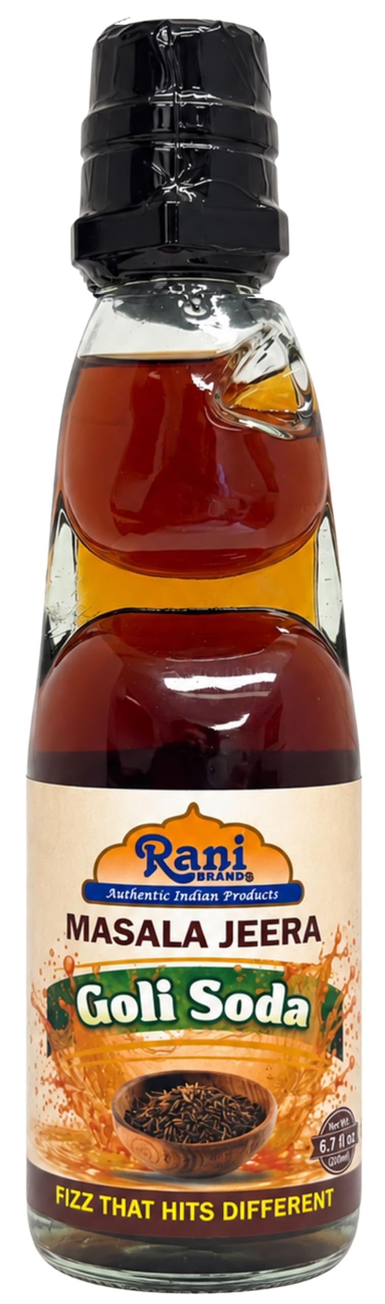 Rani Masala Jeera Goli Soda 6.7 fl oz (200 ml) Glass Bottle with Marble Seal, Pack of 2 ~ Vegan | Gluten Free | Non-GMO | Indian Origin