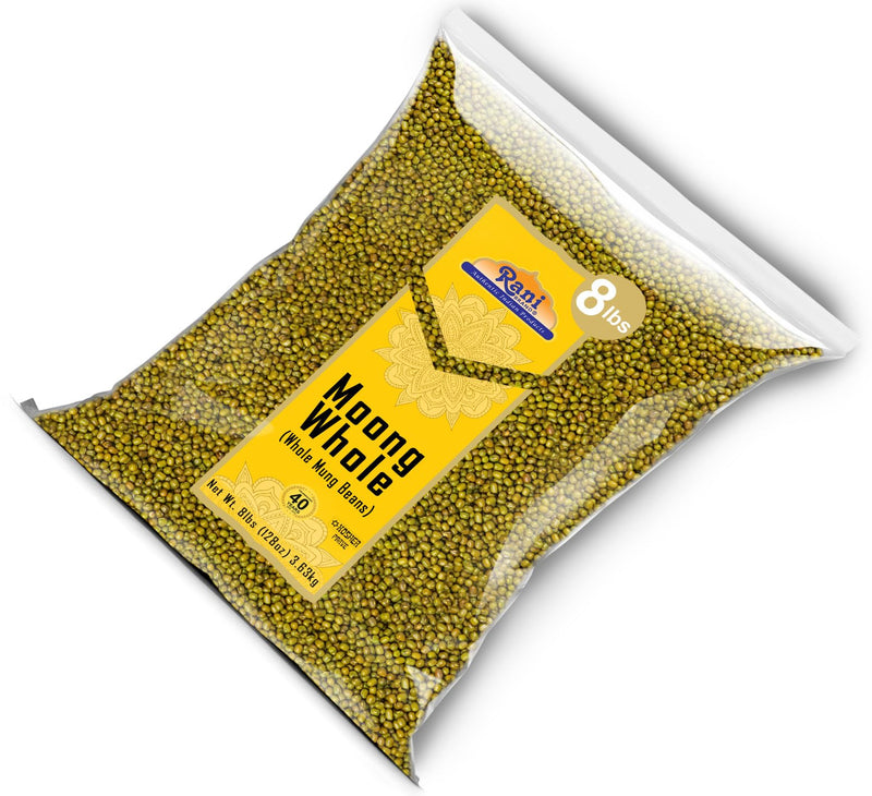 Rani Moong Whole (Ideal for cooking & sprouting, Whole Mung Beans with skin) Lentils Indian 128oz (8lbs) 3.63kg Bulk ~ All Natural | Gluten Friendly | Non-GMO | Kosher | Vegan | Indian Origin