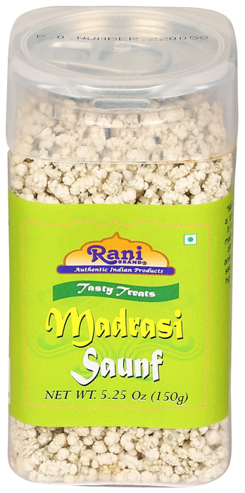 Rani Madrasi Saunf 5.25oz (150g) Vacuum Sealed, Easy Open Top, Resealable Container ~ Indian Tasty Treats | Vegan | Gluten Friendly | NON-GMO | Indian Origin