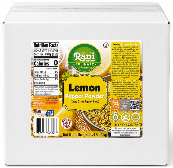 Rani Lemon Pepper Powder (Zesty Citrus Pepper Blend) 160oz (10lbs) 4.54kg Bulk Box ~ Gluten Free | NON-GMO | Kosher | Vegan | Product of USA