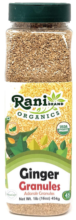 Rani Organic Granulated Ginger (Adarak Granules) 16oz (1lb) 454g PET Jar ~ All Natural | Gluten Friendly | Vegan | NON-GMO | Kosher | No Salt or fillers | Indian Origin | USDA Certified Organic