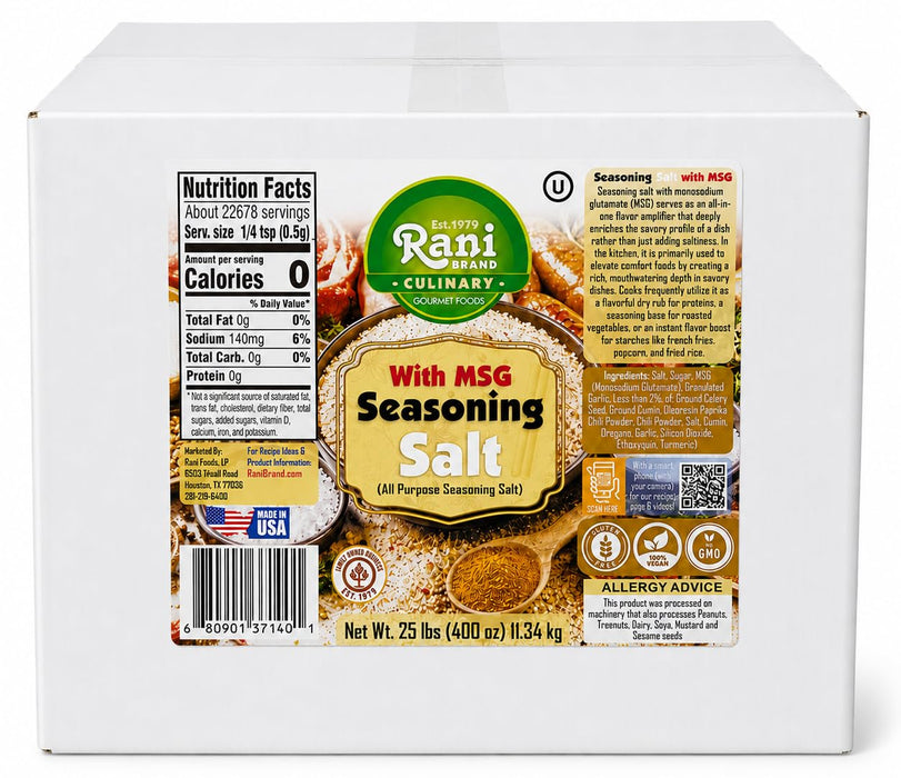 Rani Seasoning Salt with MSG (All Purpose Seasoning Salt) 400oz (25lbs) 11.34kg Bulk Box ~ Gluten Free | NON-GMO | Kosher | Vegan | Sodium Free | Product of USA