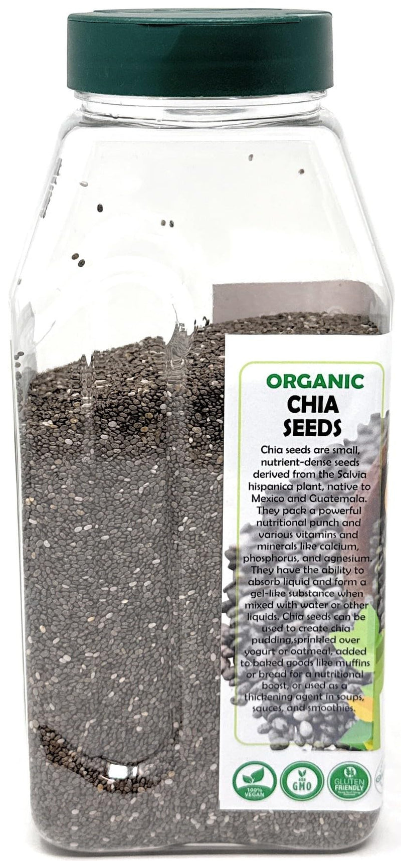 Rani Organic Chia Seeds 16oz (1lb) 454g PET Jar ~ All Natural | Vegan | Gluten Friendly | Non-GMO | Kosher | Indian Origin | USDA Certified Organic