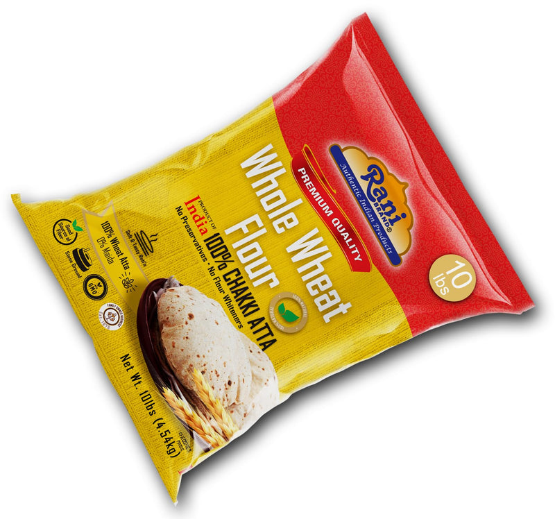 Rani Chapati Flour (100% Pure Whole Wheat Chakki Atta), For Making Roti & Indian Breads 160oz (10lbs) 4.54kg Bulk ~ Stone Ground, All Natural | Vegan | No Salt or Colors | NON-GMO | Indian Origin
