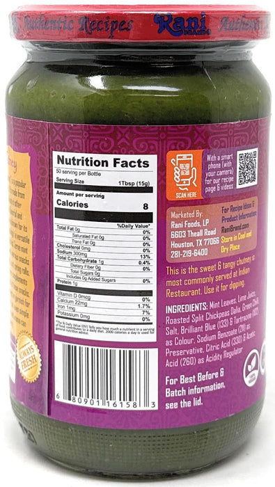 Rani Mint Chutney (Podina) 26.4oz (750g) Bulk Glass Jar, Ready to Eat ~ Vegan | Gluten Free | NON-GMO | Kosher | No Colors | Indian Origin