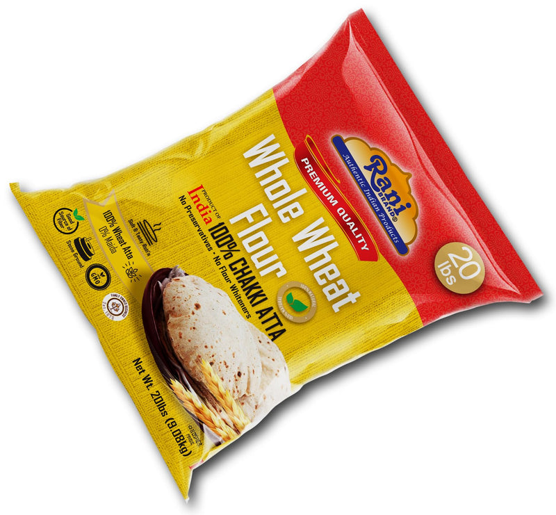 Rani Chapati Flour (100% Pure Whole Wheat Chakki Atta), For Making Roti & Indian Breads 320oz (20lbs) 9.08kg Bulk ~ Stone Ground, All Natural | Vegan | No Salt or Colors | NON-GMO | Indian Origin (Copy)