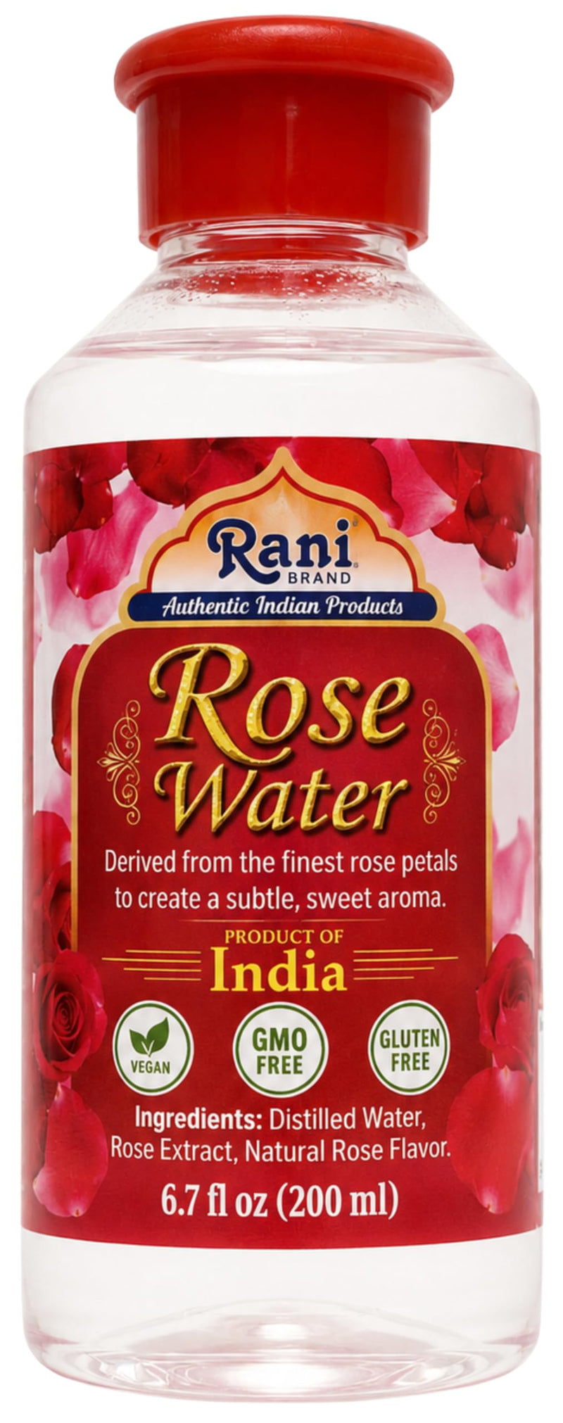 Rani Red Rose Water (Floral Essence of Rose) 6.7 fl oz (200ml) Glass Jar ~ All Natural | Vegan | Gluten Free | NON-GMO | Indian Origin