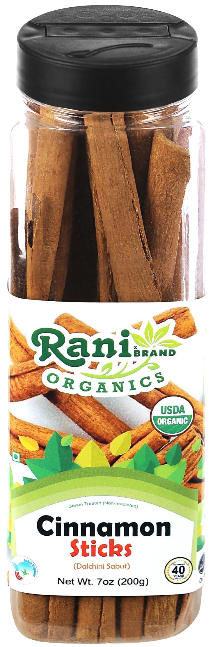 Rani Organic Cinnamon Sticks 7oz (200g) PET Jar - 36-44 Sticks - Strong Aroma, Perfect for Baking, Cooking & Beverages | 3+ Inches Length - Cassia Saigon Cinnamon from Vietnam | Kosher