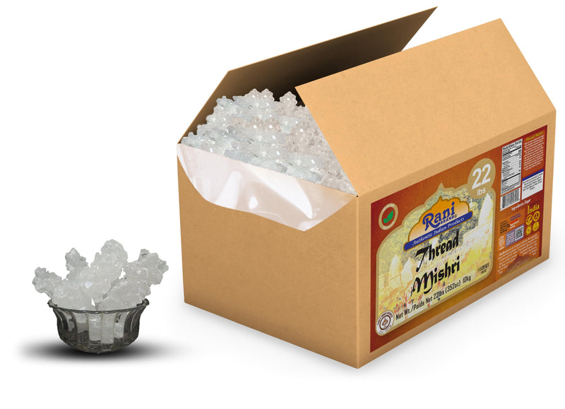 Rani Thread Misri (Rock Sugar / Dhaga Mishri) 352oz (22lbs) 10kg Bulk Box ~ All Natural | Gluten Friendly | No Colors | Vegan | Kosher | Indian Origin