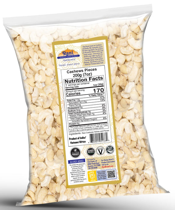Rani Raw Cashews Halves and Pieces (uncooked, unsalted) 7oz (200g) ~ All Natural, No Preservatives | Vegan | NON-GMO | Kosher | Gluten Friendly