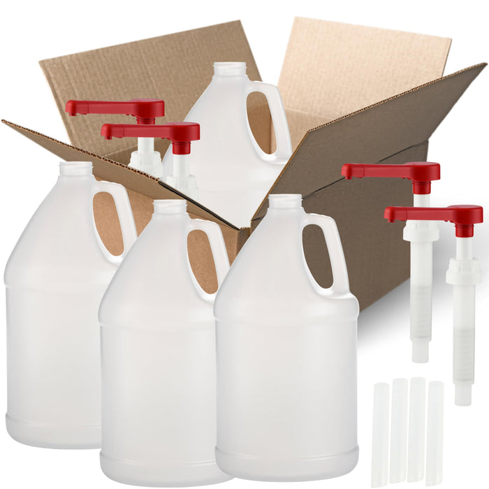 Rani Containers | 1 Gallon HDPE Plastic Jug with Reshipper Box & Pump Dispenser | Home & Commercial Use, Containers for Water, Sauces, Food, Soaps, Detergents, Liquids | Made in USA - Pack of 4