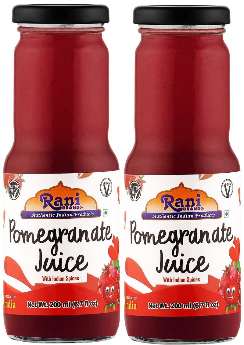 Rani Pomegranate Juice 6.7 fl oz (200 ml) Glass Bottle, Pack of 2 ~ Indian Fruit Beverage | Vegan | Gluten Free | NON-GMO | Indian Origin