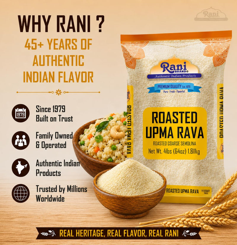 Rani Roasted Upma Rava 64oz (4lbs) 1.81kg Bulk ~ All Natural | Vegan | NON-GMO | Kosher | Indian Origin