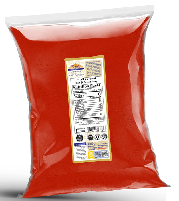 Rani Paprika (Deggi Mirch, Low Heat) Spice Powder, Ground 80oz (5lbs) 2.27kg Bulk ~ All Natural, Salt-Free | Vegan | No Colors | Gluten Friendly | NON-GMO | Kosher | Indian Origin