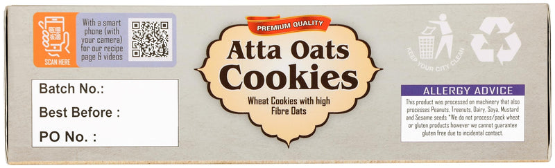 Rani Atta Oats Cookies (Wheat Cookies with High Fibre Oats) 14oz (400g) Premium Quality Indian Cookies ~ All Natural | Vegan | Non-GMO | Indian Origin