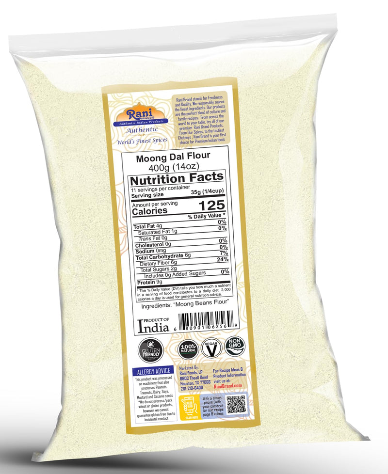 Rani Moong Flour (Mung Bean Flour, Green Gram Flour) 14oz (400g) ~ All Natural | Vegan | Gluten Friendly | NON-GMO | Kosher | Indian Origin