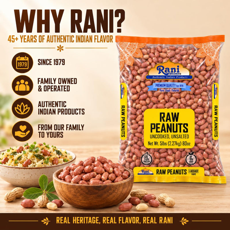 Rani Peanuts, Raw Whole With Skin (uncooked, unsalted) 80oz (5lbs) 2.27kg Bulk ~ All Natural | Vegan | Kosher | Gluten Friendly | Fresh Product of USA