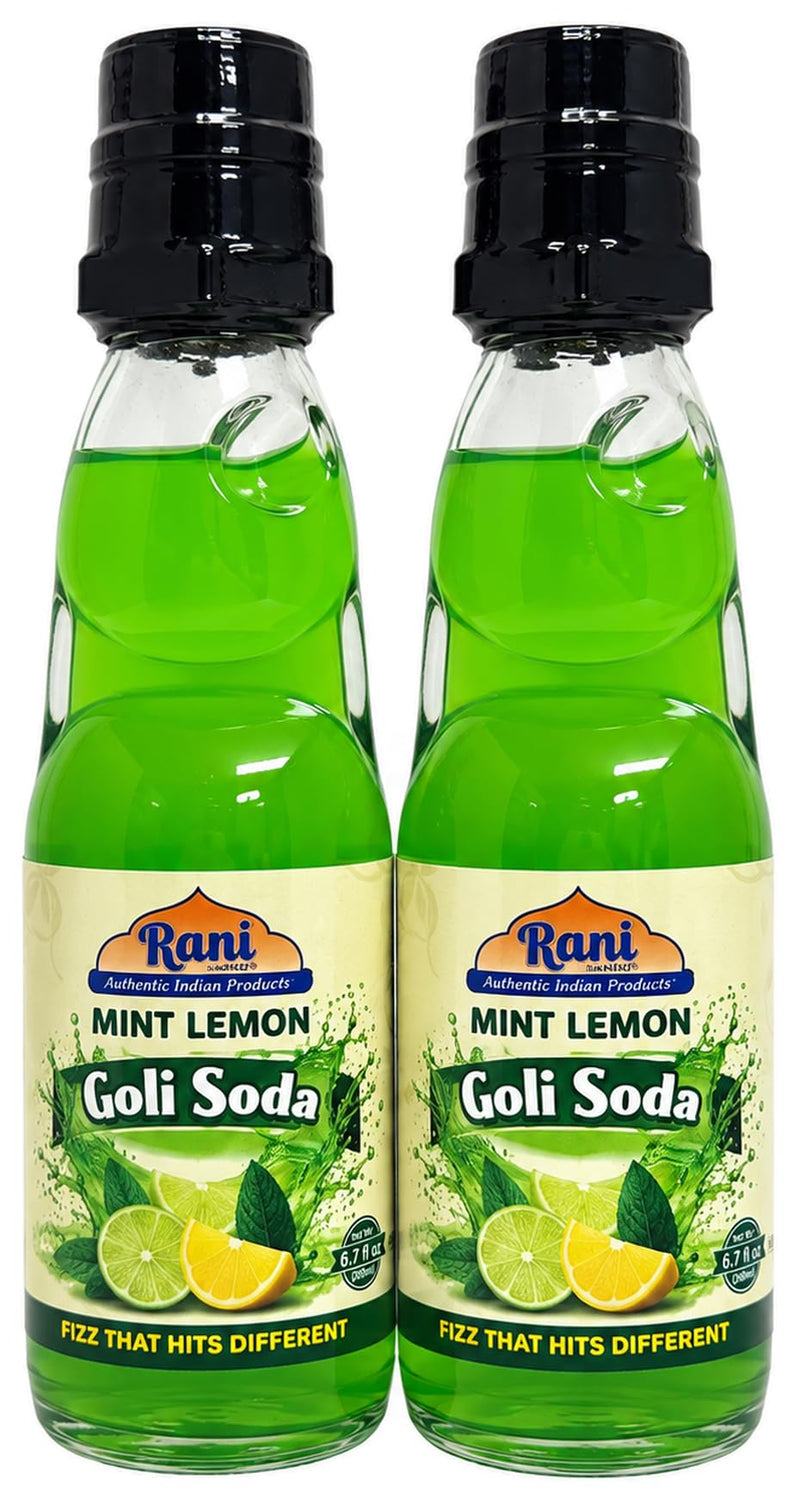 Rani Mint Lemon Goli Soda 6.7 fl oz (200 ml) Glass Bottle with Marble Seal, Pack of 2 ~ Vegan | Gluten Free | Non-GMO | Indian Origin
