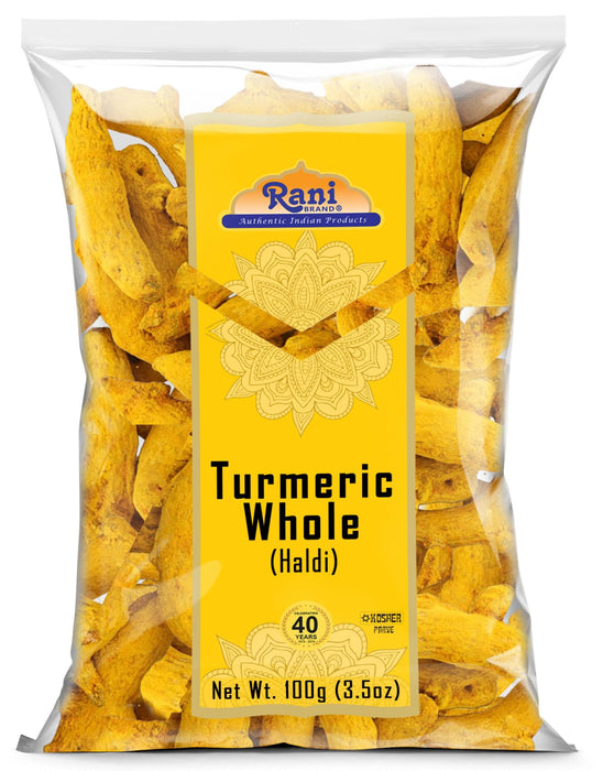 Rani Turmeric (Haldi) Root Whole Spice, Dried 3.5oz (100g) ~ All Natural | 100% Pure | Vegan | Gluten Friendly | NON-GMO | Kosher | Indian Origin