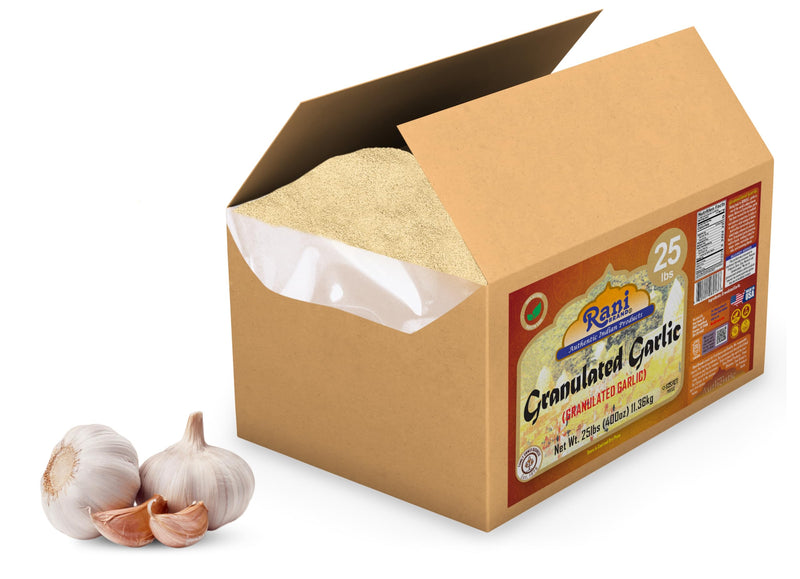 Rani Granulated Garlic (Coarse Ground Garlic) 400oz (25lbs) 11.36kg Bulk Box ~ All Natural | Gluten Friendly | Vegan | NON-GMO | Kosher | No Salt or fillers | Product of USA
