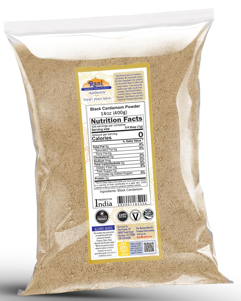 Rani Black Cardamom Powder (Kali Elachi) Indian Spice 14oz (400g) ~ All Natural | Vegan | Gluten Friendly | NON-GMO | Kosher | Indian Origin | Smokey, Tsaoko, Cao Guo, Bach Dan Khau, Badi