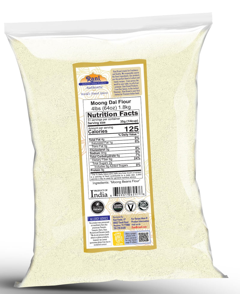Rani Moong Flour (Mung Bean Flour, Green Gram Flour) 64oz (4lbs) 1.81kg Bulk ~ All Natural | Vegan | Gluten Friendly | NON-GMO | Kosher | Indian Origin