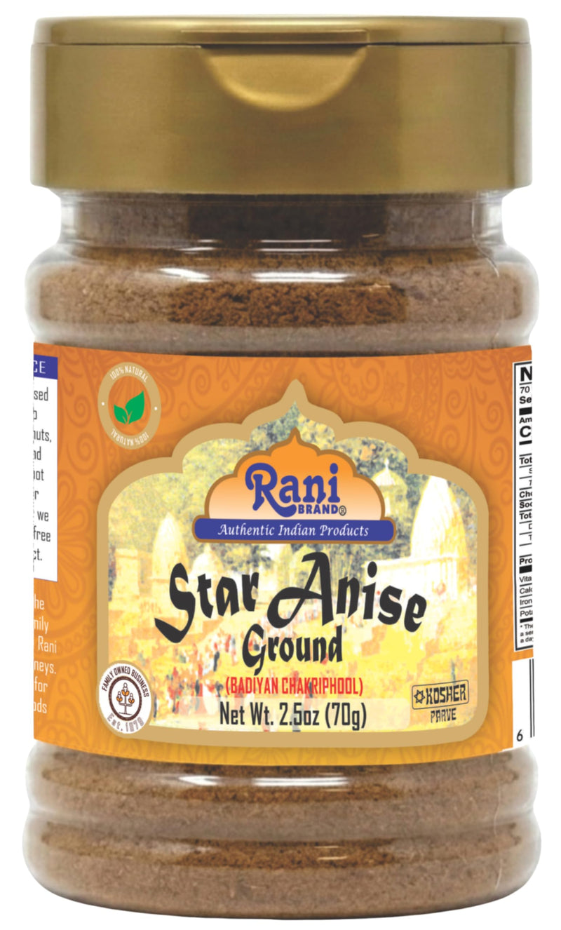 Rani Star Anise Powder (Badian Khatai) Ground Spice 2.5oz (70g) PET Jar ~ All Natural | Gluten Friendly | NON-GMO | Kosher | Vegan | Indian Origin