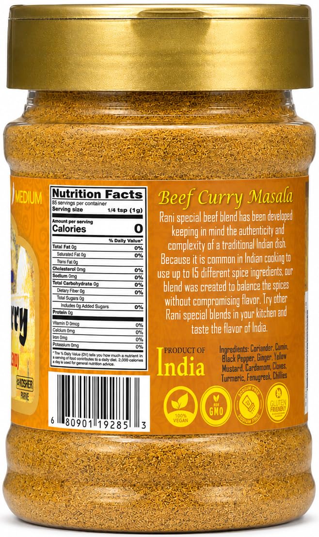 Rani Beef Curry Masala Natural 10-Spice Blend 3oz (85g) PET Jar ~ Salt Free | Vegan | Gluten Friendly | NON-GMO | No Colors | Indian Origin
