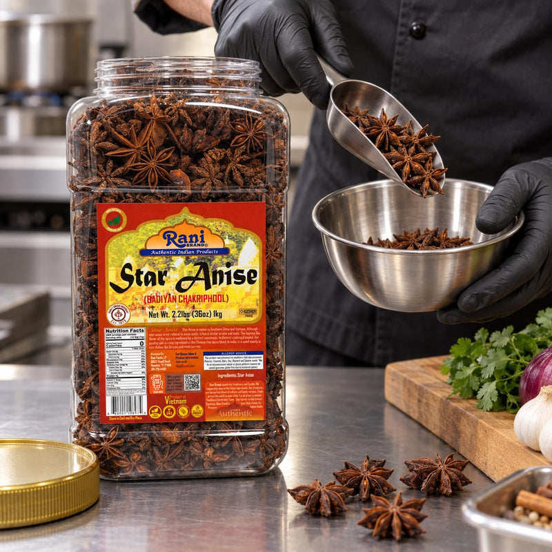 Rani Star Anise Seeds, Whole Pods (Badian Khatai) Spice 35oz (2.2lbs) 1kg PET Jar ~ All Natural | Gluten Friendly | NON-GMO | Kosher | Vegan | Indian Origin