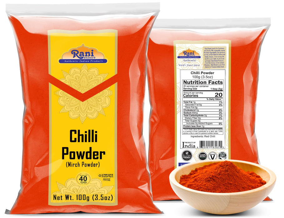 Rani Chilli Powder (Mirchi) Ground Indian Spice 3.5oz (100g) ~ All Natural, Salt-Free | Vegan | No Colors | Gluten Friendly | NON-GMO | Kosher | Indian Origin