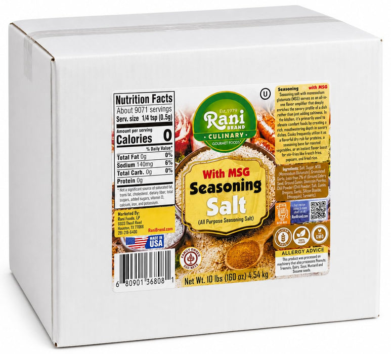 Rani Seasoning Salt with MSG (All Purpose Seasoning Salt) 160oz (10lbs) 4.54kg Bulk Box ~ Gluten Free | NON-GMO | Kosher | Vegan | Sodium Free | Product of USA
