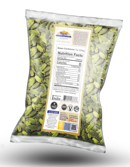 Rani Green Cardamom Pods Spice (Hari Elachi) 7oz (200g) ~ All Natural | Vegan | Gluten Friendly | NON-GMO | Product of India