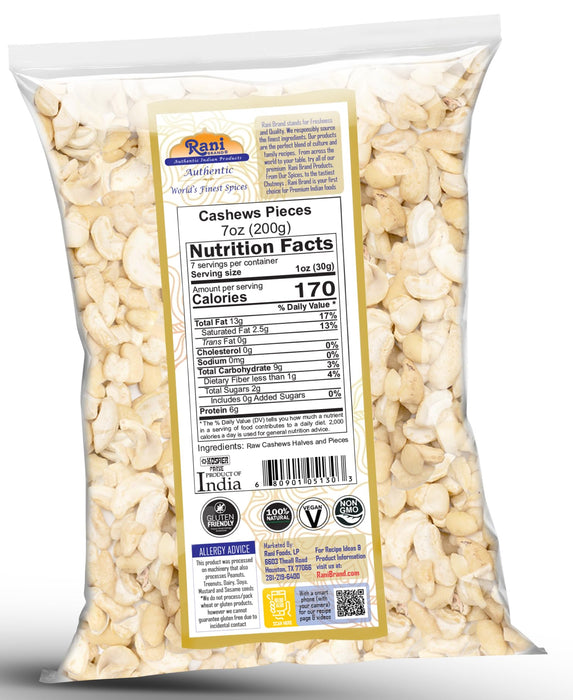 Rani Raw Cashews Halves and Pieces (uncooked, unsalted) 7oz (200g) ~ All Natural, No Preservatives | Vegan | NON-GMO | Kosher | Gluten Friendly