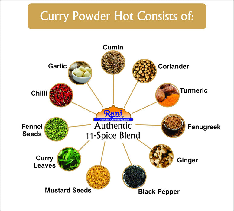 Rani Curry Powder Hot Natural 11-Spice Blend 16oz (1lb) 454g PET Jar ~ Salt Free | Vegan | Gluten Friendly | NON-GMO | Kosher | Indian Origin