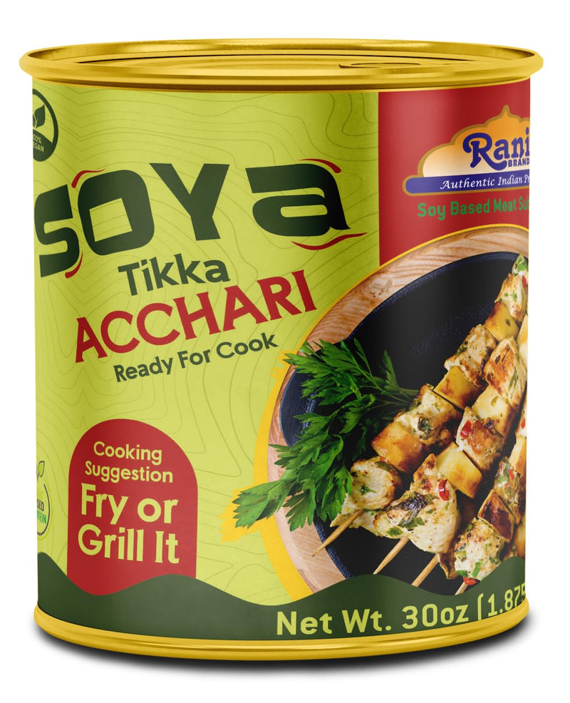 Rani Soya Tikka Achari 30oz (1.875lbs) 850g, Pack of 6, Ready for Cook ~ Easy Open Lid | All Natural | Vegan | No Colors | NON-GMO | Kosher | Indian Origin | Soy Based Meat Substitute