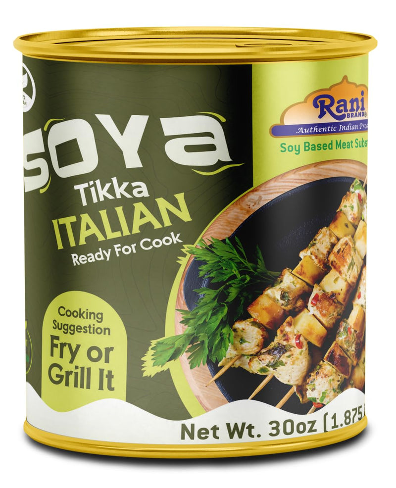 Rani Soya Tikka Italian 30oz (1.875lbs) 850g Ready for Cook ~ Easy Open Lid | All Natural | Vegan | No Colors | NON-GMO | Kosher | Indian Origin | Soy Based Meat Substitute