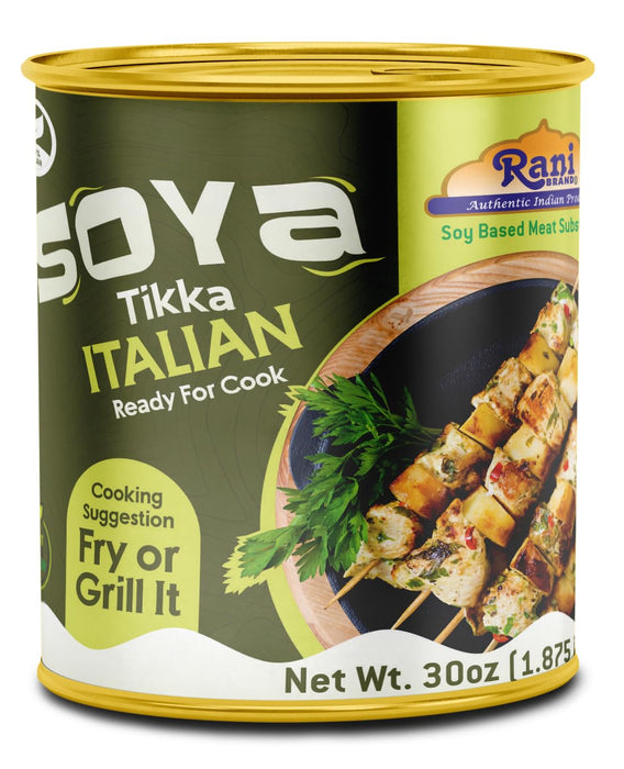 Rani Soya Tikka Italian 30oz (1.875lbs) 850g, Pack of 6, Ready for Cook ~ Easy Open Lid | All Natural | Vegan | No Colors | NON-GMO | Kosher | Indian Origin | Soy Based Meat Substitute