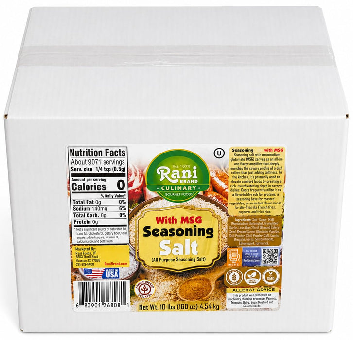 Rani Seasoning Salt with MSG (All Purpose Seasoning Salt) 160oz (10lbs) 4.54kg Bulk Box ~ Gluten Free | NON-GMO | Kosher | Vegan | Sodium Free | Product of USA
