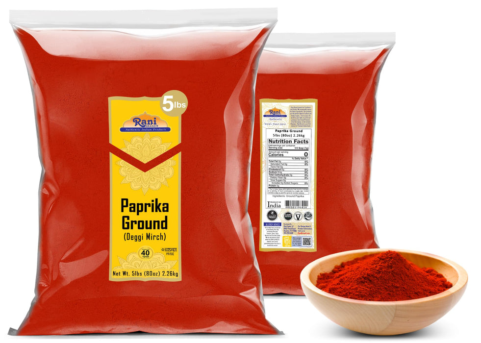 Rani Paprika (Deggi Mirch, Low Heat) Spice Powder, Ground 80oz (5lbs) 2.27kg Bulk ~ All Natural, Salt-Free | Vegan | No Colors | Gluten Friendly | NON-GMO | Kosher | Indian Origin