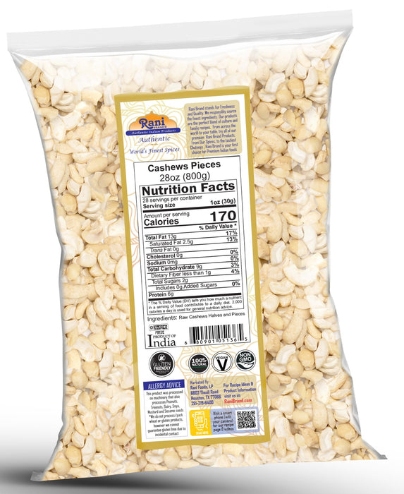 Rani Raw Cashews Halves and Pieces (uncooked, unsalted) 28oz (800g) ~ All Natural, No Preservatives | Vegan | NON-GMO | Kosher | Gluten Friendly