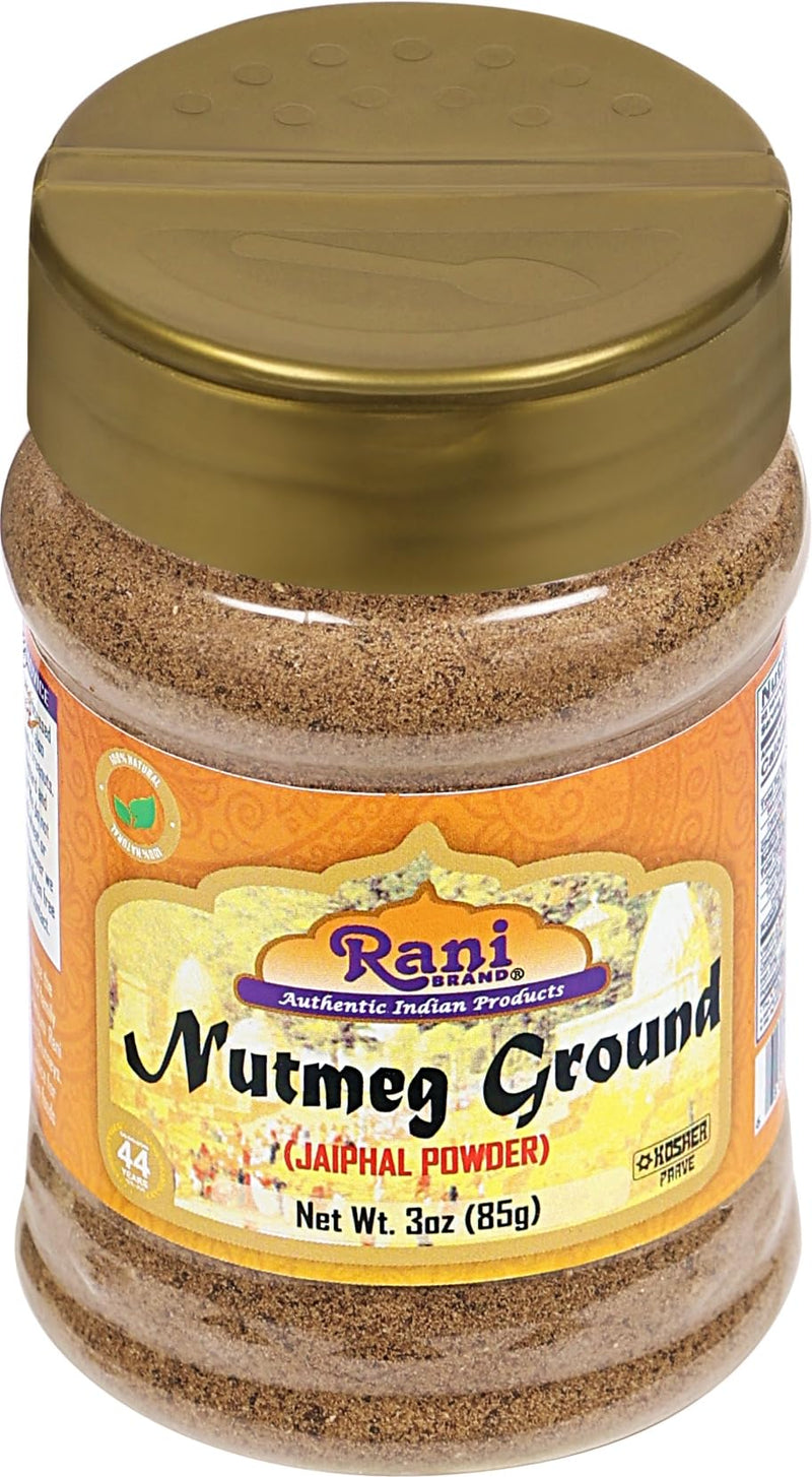 Rani Nutmeg (Jaiphul) Ground Powder Spice 3oz (85g) PET Jar ~ Perfect for Baking, Cooking, Smothies, Lattes & Dessert, All Natural | Vegan | Gluten Friendly | NON-GMO | Kosher | Indian Origin