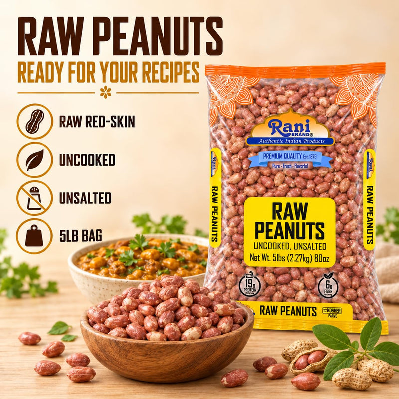 Rani Peanuts, Raw Whole With Skin (uncooked, unsalted) 80oz (5lbs) 2.27kg Bulk ~ All Natural | Vegan | Kosher | Gluten Friendly | Fresh Product of USA