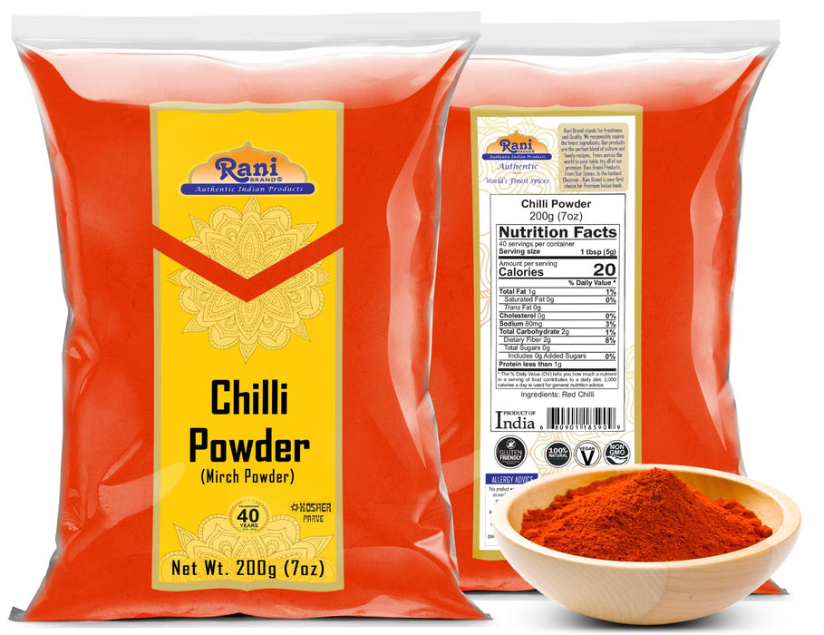 Rani Chilli Powder (Mirchi) Ground Indian Spice 7oz (200g) ~ All Natural, Salt-Free | Vegan | No Colors | Gluten Friendly | NON-GMO | Kosher | Indian Origin