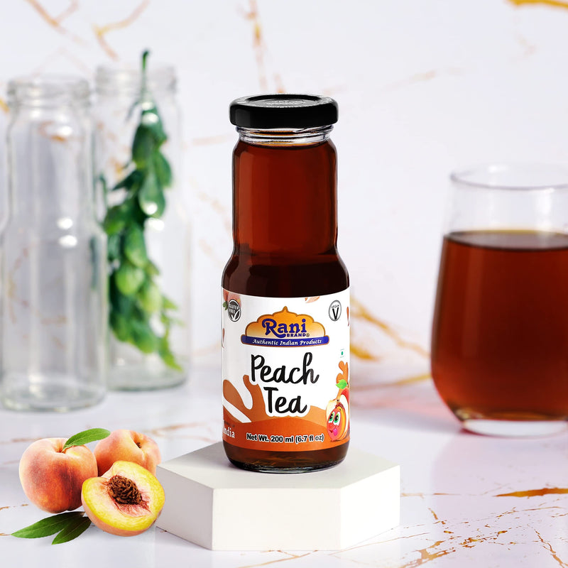 Rani Peach Tea 6.7 fl oz (200 ml) Glass Bottle, Pack of 2 ~ Indian Fruit Beverage | Vegan | Gluten Free | NON-GMO | Indian Origin