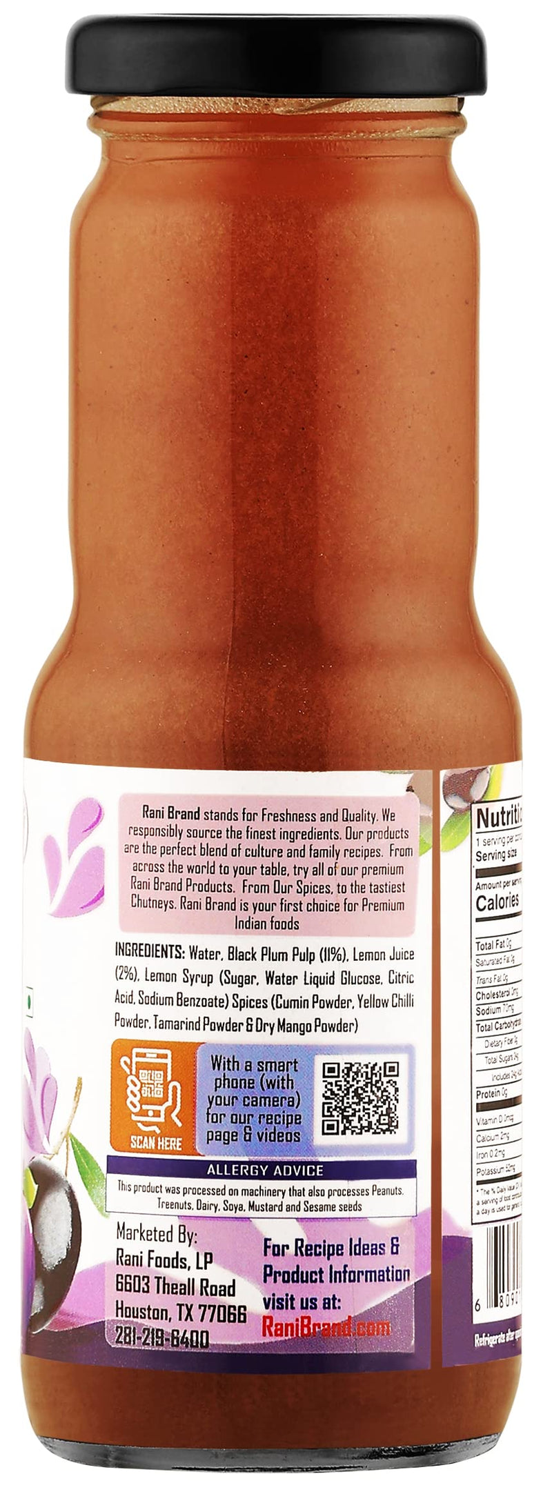 Rani Jamun Shikanji 6.7 fl oz (200 ml) Glass Bottle, Pack of 6 ~ Indian Fruit Beverage | Vegan | Gluten Free | NON-GMO | Indian Origin