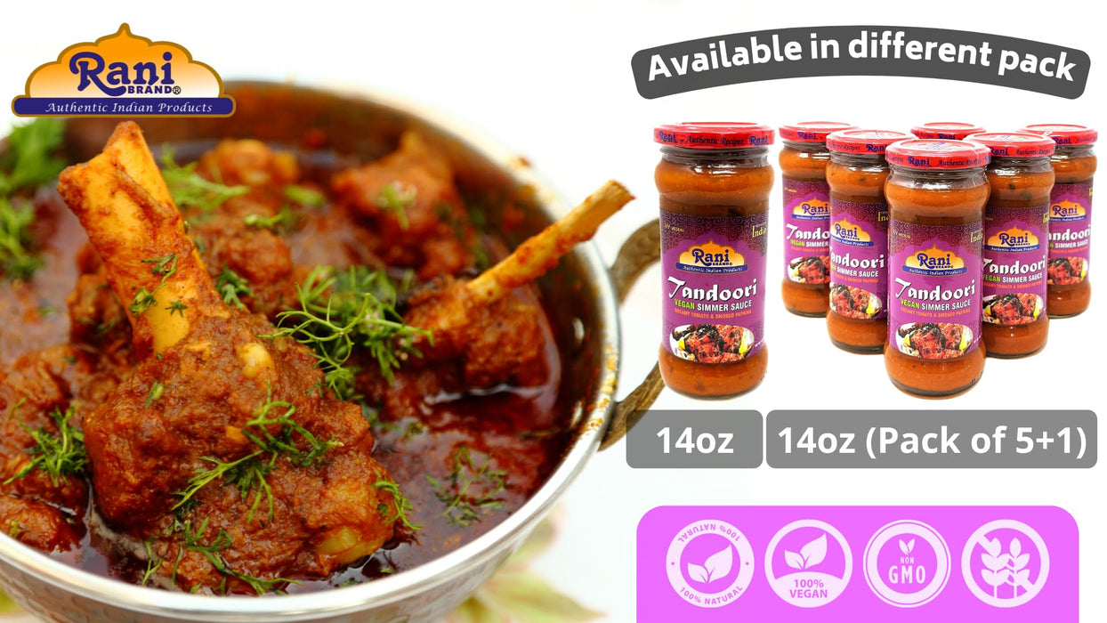 Rani Tandoori Curry Vegan Simmer Sauce (Creamy Tomato & Smoked Paprika) 14oz (400g) Glass Jar, Pack of 5 +1 FREE ~ Easy to Use | Vegan | No Colors | All Natural | NON-GMO | Gluten Free | Indian Origin